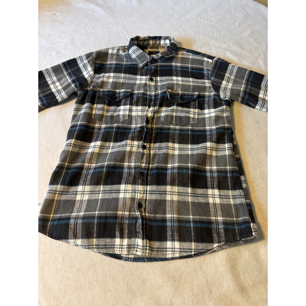 Burnside Mens Long Sleeve Plaid Flannel Button Up Shirt Black Grey Blue LRG